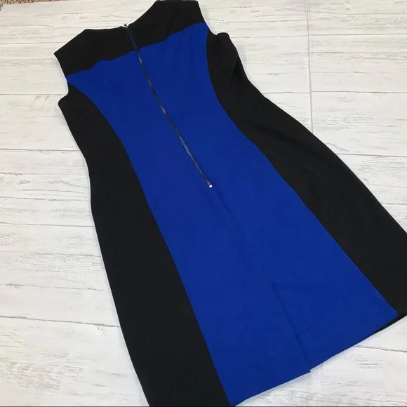 Tahari Black and Royal Blue Colorblock Sheath Dress - Picture 6 of 9